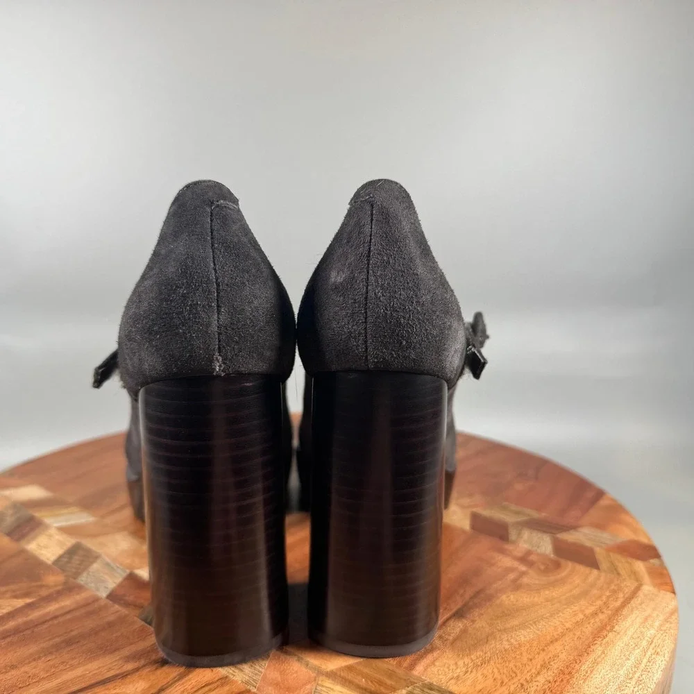 Jeffery Campbell Dark Gray Suede Platform Mary Jane Chunky Block Heel Pumps 6.5